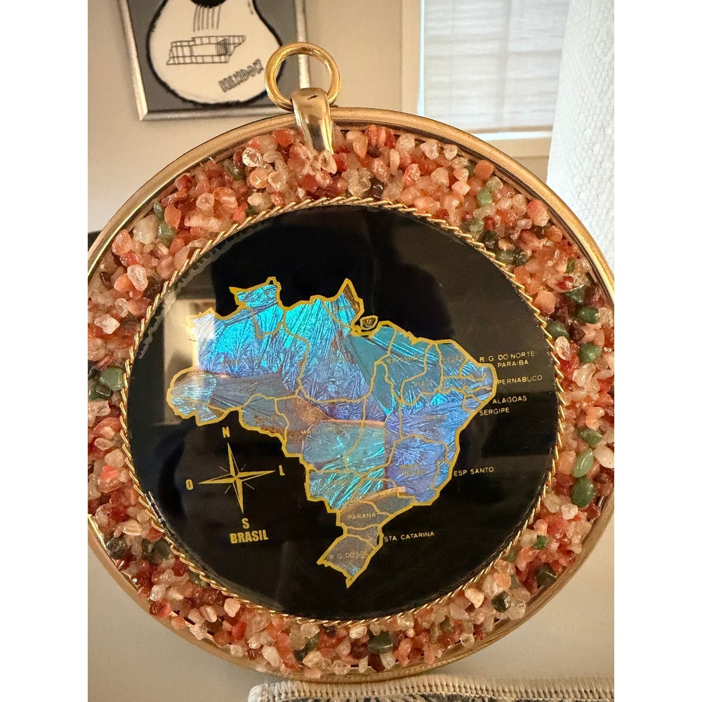 Vintage 1960s Inlaid Map Wall Art 6.5" Hanging Decorative Plaque